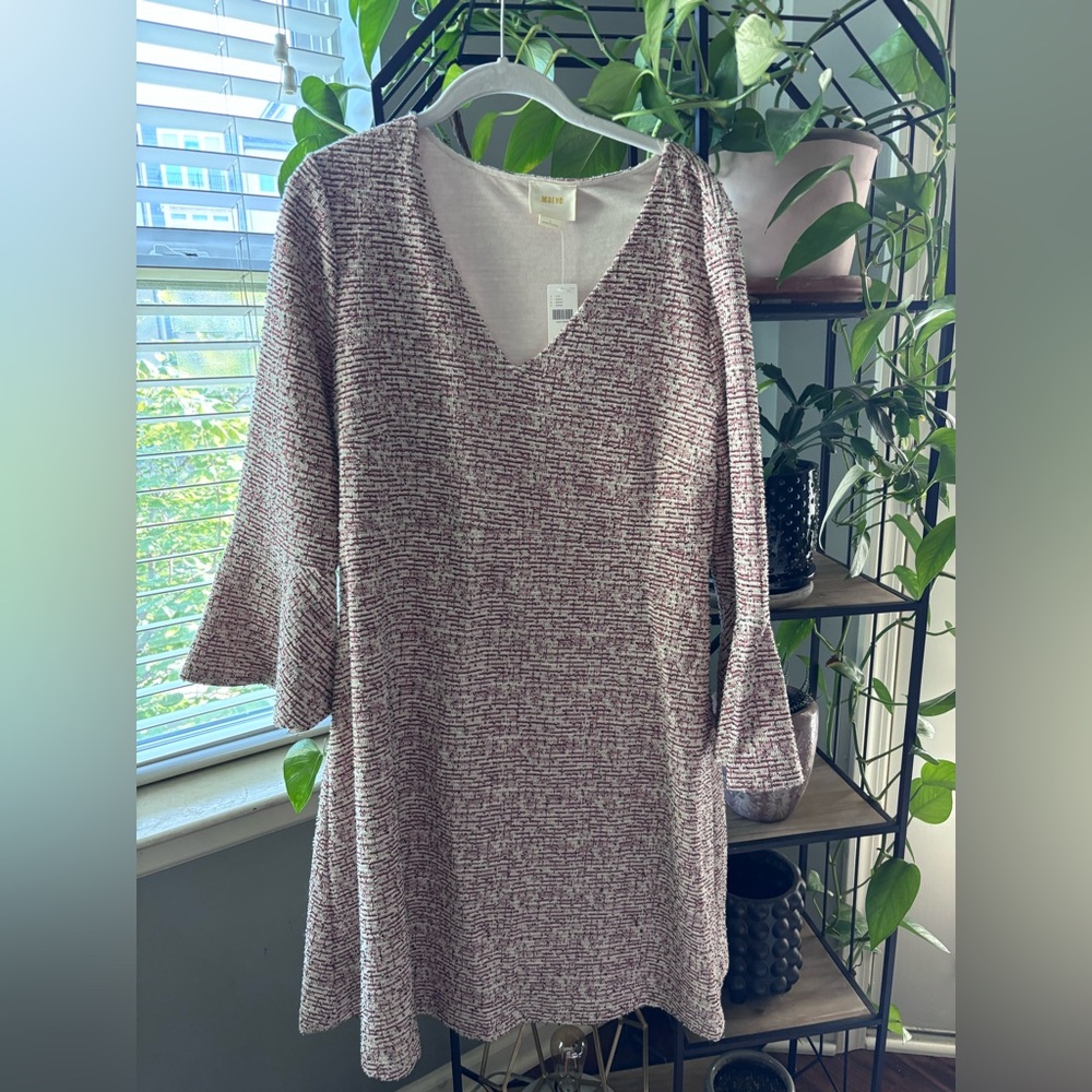 Maeve Gray Sheath Dress with Bell Sleeves